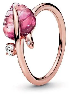 PANDORA Pink Murano Glass Leaf Ring