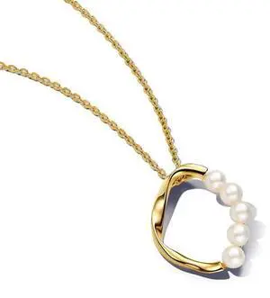 Pandora Organically Shaped Circle & Treated Freshwater Cultured Pearls Pendant Necklace