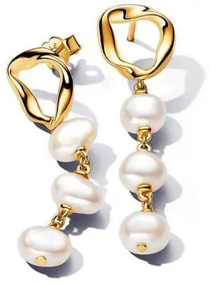 Pandora Organically Shaped Circle & Baroque Treated Freshwater Cultured Pearls Drop Earrings