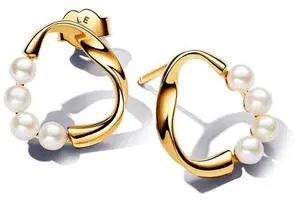 Pandora Organically Shaped Circle & Treated Freshwater Cultured Pearls Stud Earrings