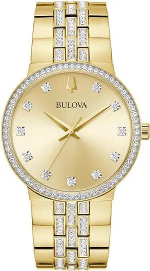 Bulova Crystal Mens Watch and Cross Pendant Necklace Box Set