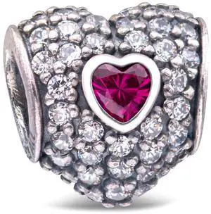 PANDORA In My Heart Charm - Clear CZ & Synthetic Ruby -