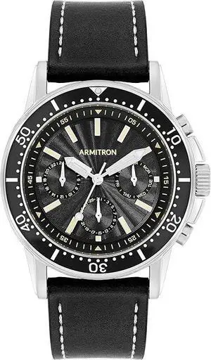 Armitron Black Bezel Black Leather Analog Chronograph Mens Watch