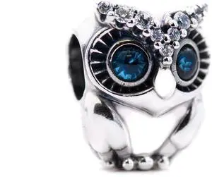 PANDORA Owl Sterling Silver Charm With Bright Cobalt Blue Crystal - PANDORA Owl Sterling Silver Charm With Bright Cobalt Blue Crystal -