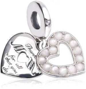 Pandora Pearlescent White Heart Double Dangle Charm