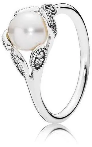 PANDORA Luminous Leaves Ring - White Pearl & Clear CZ