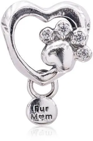 PANDORA Sparkling Paw Print & Heart Charm PANDORA Sparkling Paw Print & Heart Charm