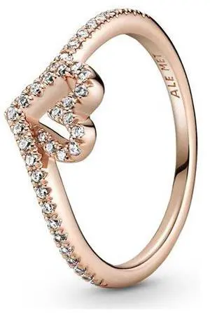 Pandora Rose Sparkling Wishbone Heart Ring -