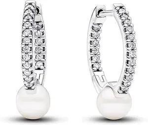 Pandora Treated Freshwater Cultured Pearl & Pave Hoop Earrings Pandora Treated Freshwater Cultured Pearl & Pave Hoop Earrings