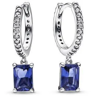 Pandora Blue Rectangular Sparkling Hoop Earrings Pandora Blue Rectangular Sparkling Hoop Earrings