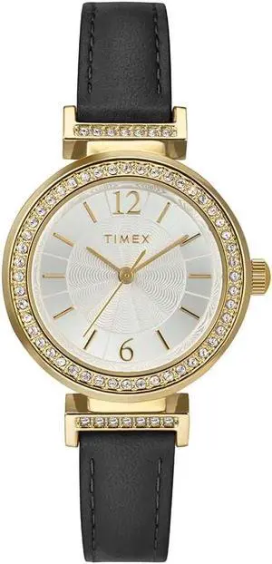 Timex Trend 31mm Black Leather Gold-Tone Ladies Watch Timex Trend 31mm Black Leather Gold-Tone Ladies Watch
