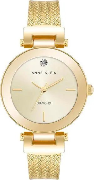 Anne Klein Gold-Tone Champagne Sunray Dial Diamond Accent Bangle Ladies Watch Anne Klein Gold-Tone Champagne Sunray Dial Diamond Accent Bangle Ladies Watch