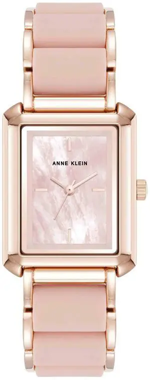 Anne Klein Rose Gold-Tone Rectangular Pink Mother-of-Pearl Silicone Ladies Watch Anne Klein Rose Gold-Tone Rectangular Pink Mother-of-Pearl Silicone Ladies Watch