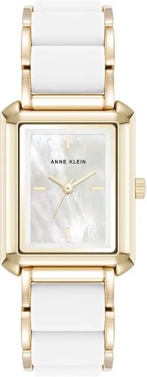 Anne Klein Gold-Tone Rectangular White Mother-of-Pearl Silicone Ladies Watch Anne Klein Gold-Tone Rectangular White Mother-of-Pearl Silicone Ladies Watch