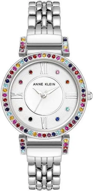 Anne Klein Silver-Tone Rainbow Crystal Bezel Ladies Watch AK-2929RBSV Anne Klein Silver-Tone Rainbow Crystal Bezel Ladies Watch AK-2929RBSV