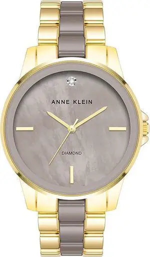 Anne Klein Gold-Tone Taupe Ceramic Link Bracelet Diamond Accent Ladies Watch Anne Klein Gold-Tone Taupe Ceramic Link Bracelet Diamond Accent Ladies Watch