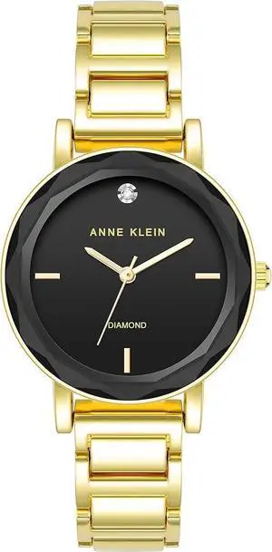 Anne Klein Gold-Tone Faceted Crystal Black Diamond Dial Ladies Watch AK-3966BKGB Anne Klein Gold-Tone Faceted Crystal Black Diamond Dial Ladies Watch AK-3966BKGB