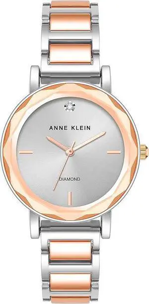 Anne Klein Two-Tone Silver and Rose Gold Facetted Crystal Diamond Accent Ladies Watch Anne Klein Two-Tone Silver and Rose Gold Facetted Crystal Diamond Accent Ladies Watch