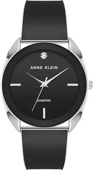 Anne Klein Silver-Tone Black Dial Bangle Diamond Accent Ladies Watch Anne Klein Silver-Tone Black Dial Bangle Diamond Accent Ladies Watch
