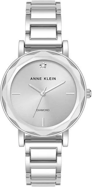 Anne Klein Silver-Tone Faceted Crystal Diamond Dial Ladies Watch AK-3967SVSV Anne Klein Silver-Tone Faceted Crystal Diamond Dial Ladies Watch AK-3967SVSV