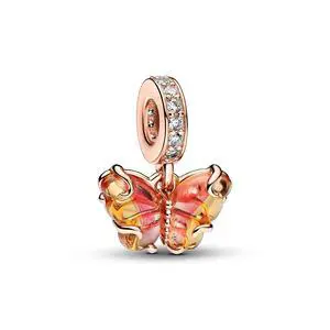 Pandora Pink and Yellow Murano Glass Butterfly Dangle 14K Rose Gold-Plated Pandora Pink and Yellow Murano Glass Butterfly Dangle 14K Rose Gold-Plated