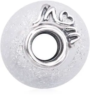 Pandora Glittery White Murano Glass Mom & Love Charm Pandora Glittery White Murano Glass Mom & Love Charm