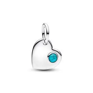 Pandora December Engravable Turquoise Blue Stone Heart Dangle Charm Pandora December Engravable Turquoise Blue Stone Heart Dangle Charm