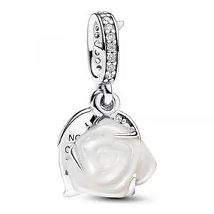 Pandora White Rose in Bloom Double Dangle Charm Pandora White Rose in Bloom Double Dangle Charm
