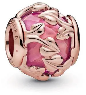 PANDORA Leaves Pandora Rose Charm With Encased Pink Synthetic Sapphire - PANDORA Leaves Pandora Rose Charm With Encased Pink Synthetic Sapphire -