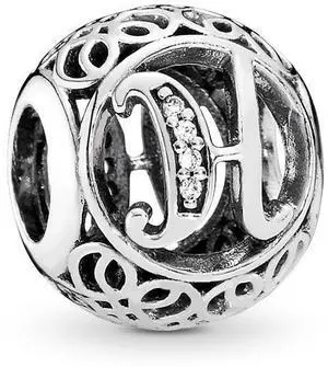 PANDORA Vintage H - Clear CZ Charm - PANDORA Vintage H - Clear CZ Charm -