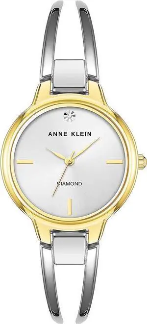 Anne Klein Two-Tone Silver and Gold Open Bangle Diamond Accent Ladies Watch Anne Klein Two-Tone Silver and Gold Open Bangle Diamond Accent Ladies Watch