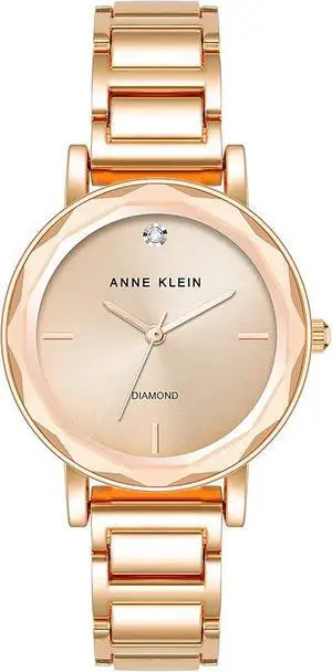 Anne Klein Rose Gold-Tone Sunray Dial Facetted Crystal Diamond Accent Ladies Watch Anne Klein Rose Gold-Tone Sunray Dial Facetted Crystal Diamond Accent Ladies Watch