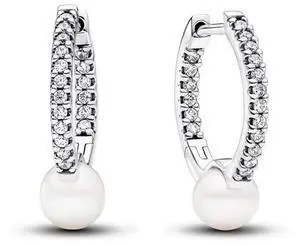 Pandora Treated Freshwater Cultured Pearl & Pave Hoop Earrings Pandora Treated Freshwater Cultured Pearl & Pave Hoop Earrings