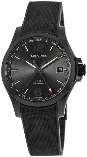 Longines Conquest V.H.P. GMT 41mm Black Dial Rubber Mens Watch Longines Conquest V.H.P. GMT 41mm Black Dial Rubber Mens Watch