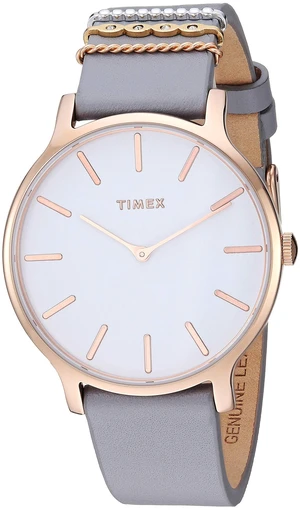 Timex Metropolitan Rose Gold Case/White Dial/ Gray Leather Accessory Strap