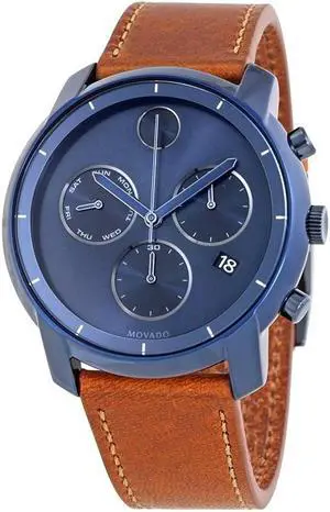 Movado Bold Leather Chronograph Mens Watch 3600476