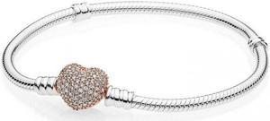 PANDORA Rose Pave Heart Clasp Sterling Silver Bracelet - 586292CZ-17