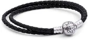Pandora Moments Double Black Leather Bracelet