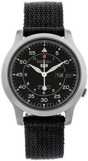 Seiko 5 Black Dial Black Canvas Strap Automatic Mens Watch SNK809K2