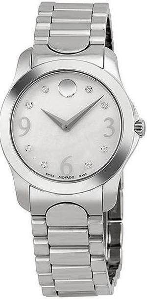Movado Diamond Mother of Pearl Dial Stainless Steel Ladies Watch 0606696