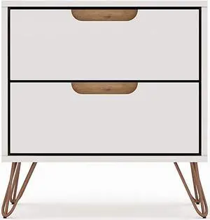 Manhattan Comfort Rockefeller Modern Home 2 Drawer Nightstand Drawer, Off White