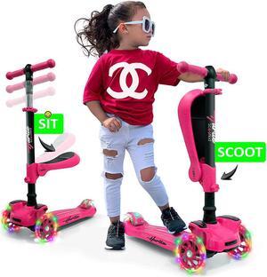 Hurtle ScootKid 3 Wheel Toddler Child Ride On Toy Scooter w/ LED Wheels, Pink
