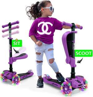 Hurtle ScootKid 3 Wheel Toddler Child Ride On Toy Scooter w/LED Wheels, Purple