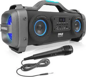 Pyle PBMSPG148 Bluetooth Boombox Karaoke Speaker System with DJ Party Lights