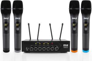 Pyle Wireless Microphone System Set w/ Bluetooth Receiver Base & 4 Handheld Mics