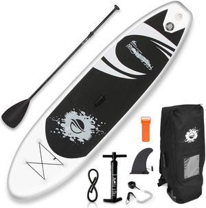 SereneLife 11 Foot Free Flow Inflatable SUP Stand Up Paddle Board Kit, White