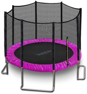 SereneLife 10 Foot Outdoor Trampoline and Safety Net Enclosure for Kids, Pink