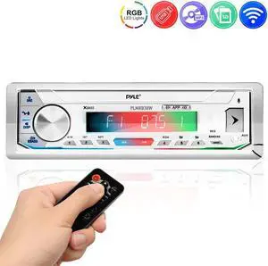 Pyle PLMRB39W Bluetooth Wireless In Dash Stereo Radio Single DIN Receiver, White