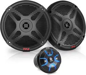 Pyle PLMRKT8 6.5" Marine Speakers with Bluetooth Remote Control, Black (2 Pack)