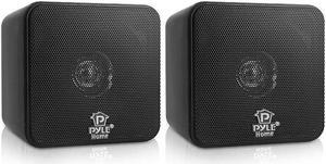 Pyle PCB4BK 4 Inch 200 Watt Mini Cube Bookshelf Stereo Speakers, Black (2 Pack)